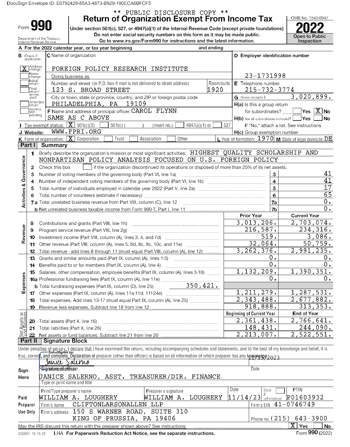 Form 990 FPRI